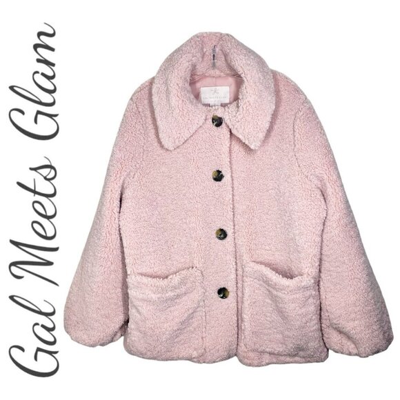 GAL MEETS GLAM Blush Pink Willa Faux Fur Teddy Jacket Fleece, Size Large - Picture 2 of 11